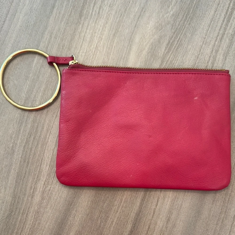 THACKER- Elegant Pink Leather Clutch with Gold Accent - Picture 4 of 10